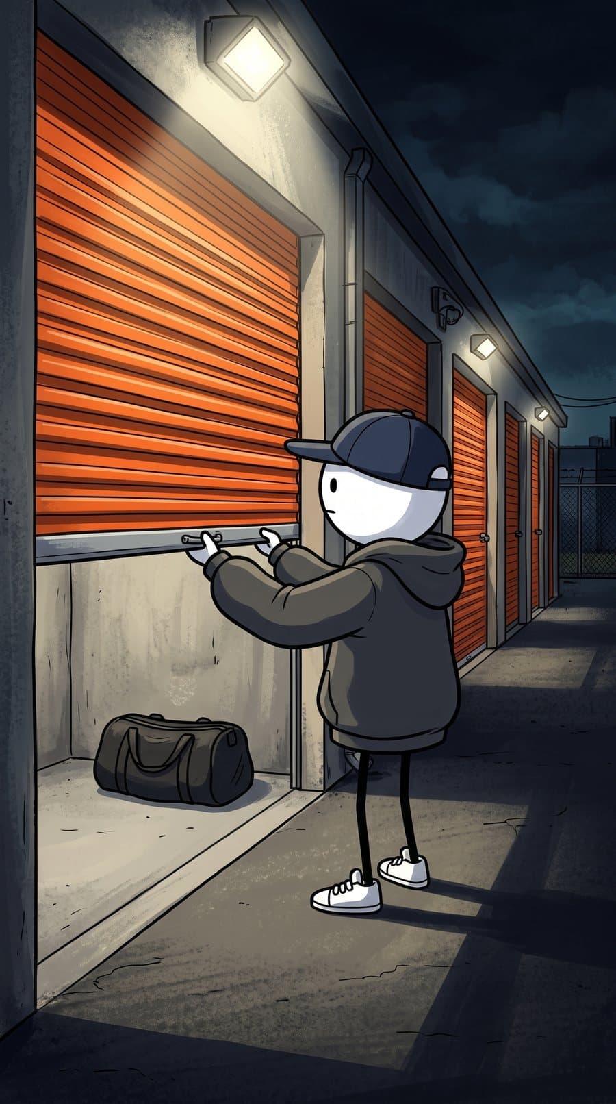 Rolling up a storage unit door
