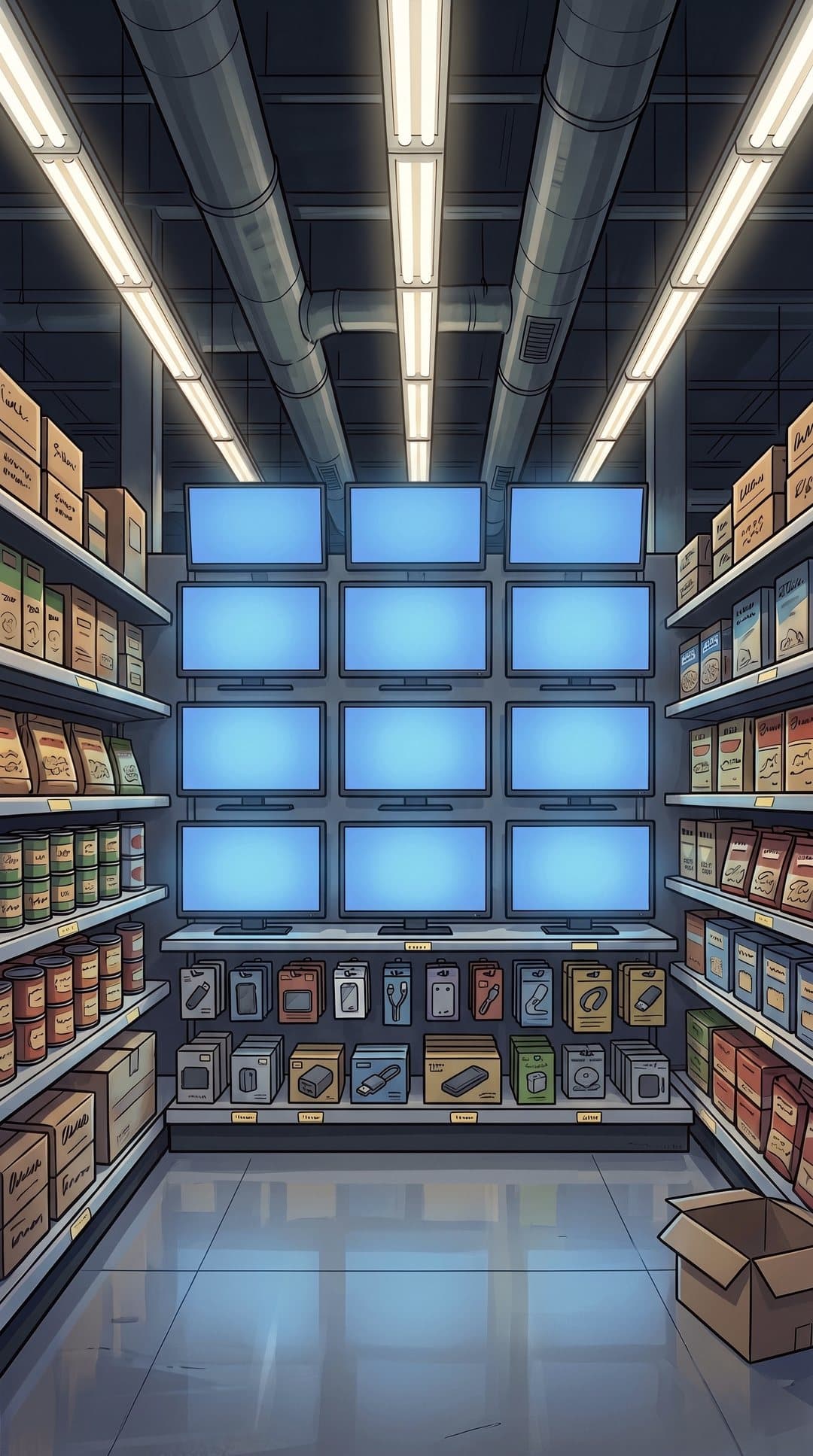 A wall of store TVs